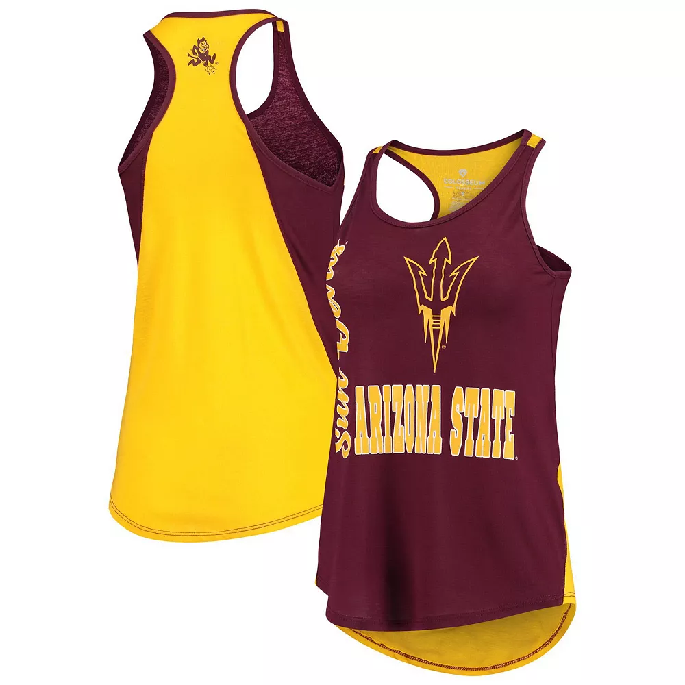 Women's Colosseum Maroon/Gold Arizona State Sun Devils George Glass 2-Hit Scoop Neck Racerback Tank Top - Image 2
