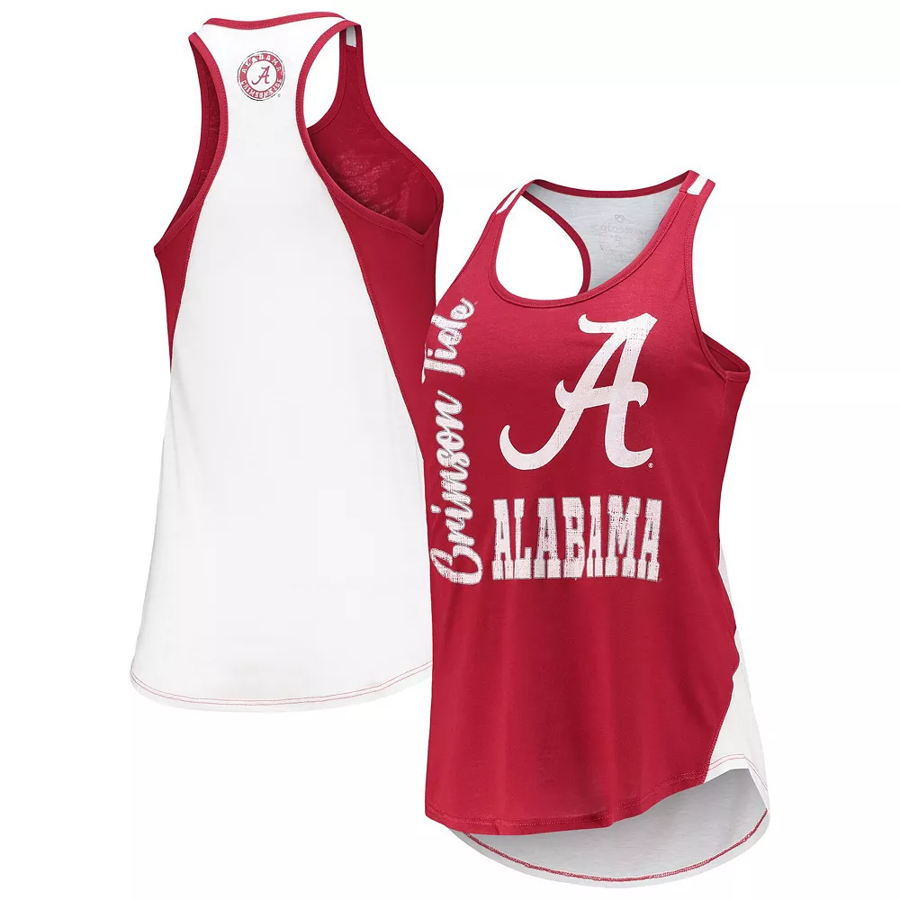 Women's Colosseum Crimson/White Alabama Crimson Tide George Glass 2-Hit Scoop Neck Racerback Tank Top