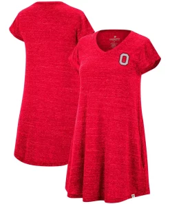 Women's Colosseum Heathered Scarlet Ohio State Buckeyes Diary V-Neck T-Shirt Dress