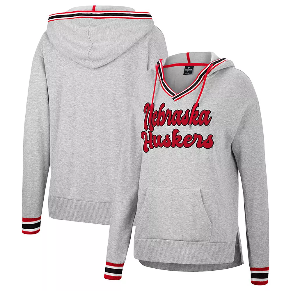 Women's Colosseum Heathered Gray Nebraska Huskers Andy V-Neck Pullover Hoodie - Image 2