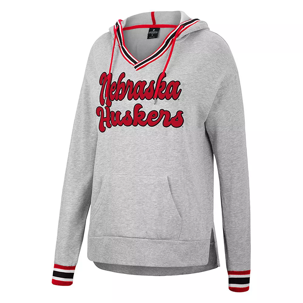 Women's Colosseum Heathered Gray Nebraska Huskers Andy V-Neck Pullover Hoodie - Image 3