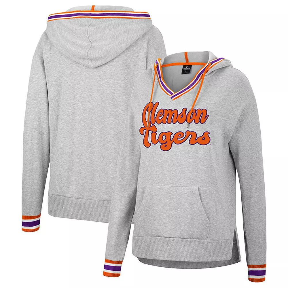 Women's Colosseum Heathered Gray Clemson Tigers Andy V-Neck Pullover Hoodie
