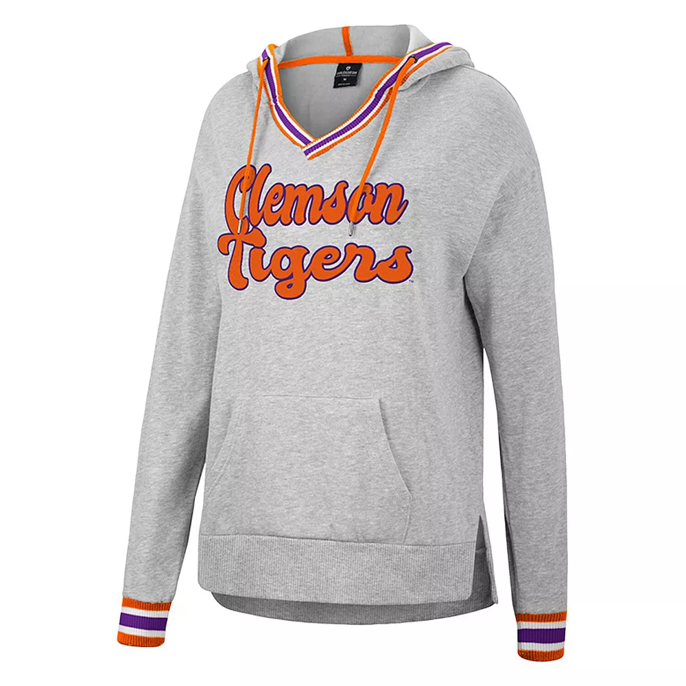 Women's Colosseum Heathered Gray Clemson Tigers Andy V-Neck Pullover Hoodie - Image 3