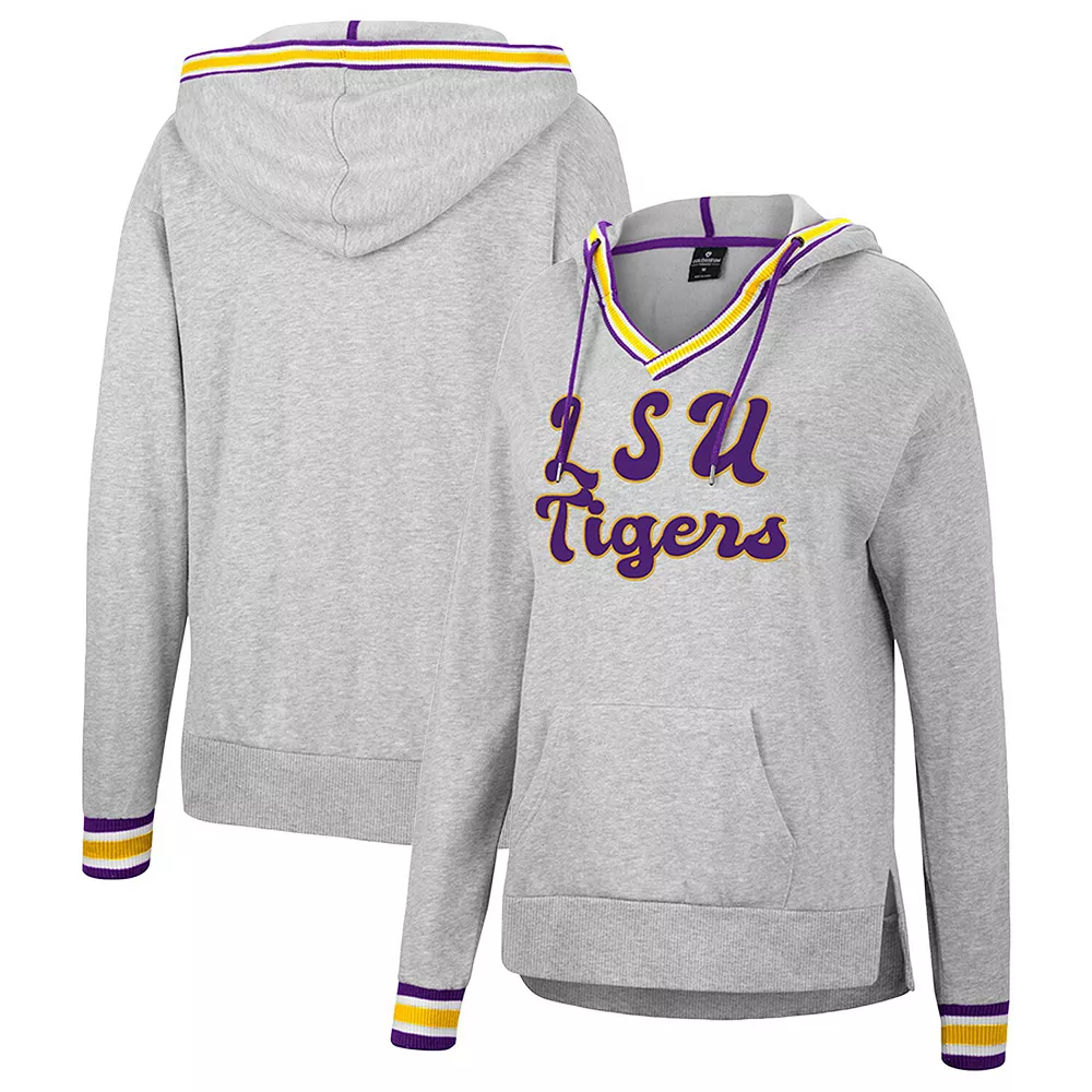 Women's Colosseum Heathered Gray LSU Tigers Andy V-Neck Pullover Hoodie - Image 2