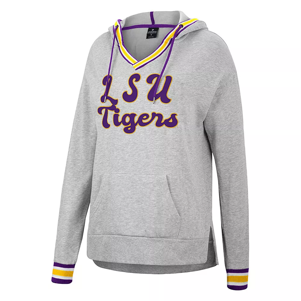 Women's Colosseum Heathered Gray LSU Tigers Andy V-Neck Pullover Hoodie - Image 3