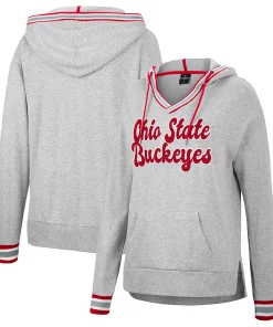 Women's Colosseum Heathered Gray Ohio State Buckeyes Andy V-Neck Pullover Hoodie