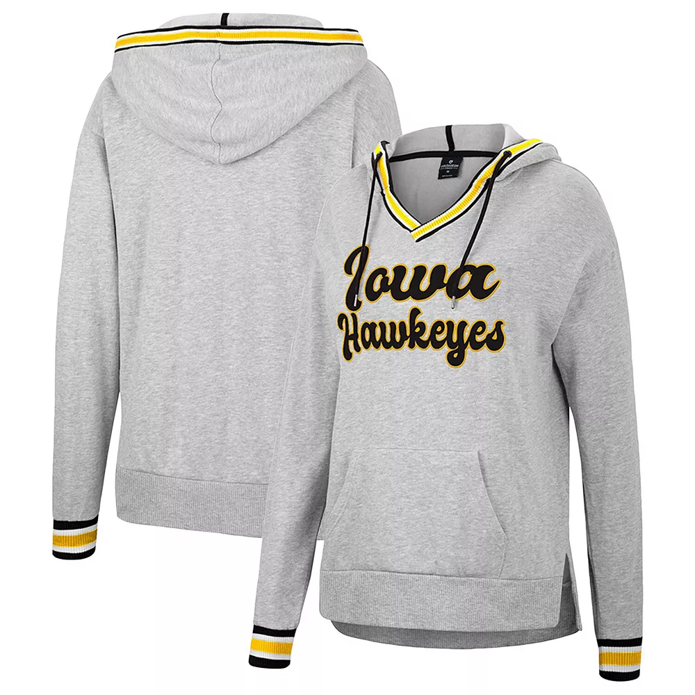 Women's Colosseum Heathered Gray Iowa Hawkeyes Andy V-Neck Pullover Hoodie - Image 2