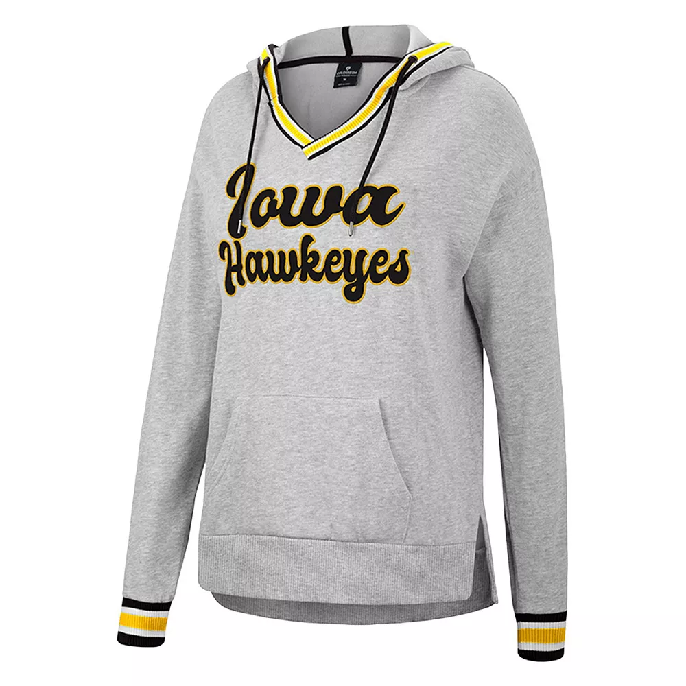 Women's Colosseum Heathered Gray Iowa Hawkeyes Andy V-Neck Pullover Hoodie - Image 3