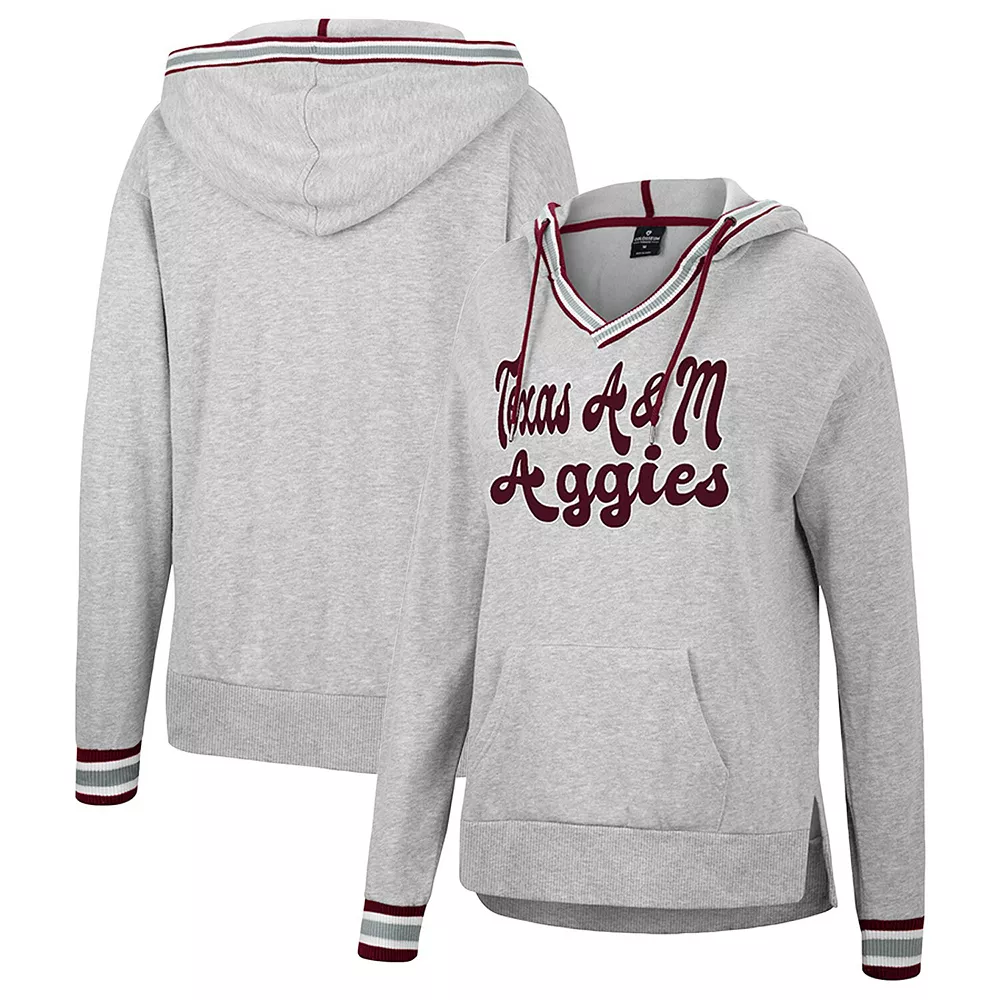 Women's Colosseum Heathered Gray Texas A&M Aggies Andy V-Neck Pullover Hoodie