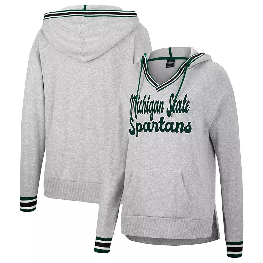 Women's Colosseum Heathered Gray Michigan State Spartans Andy V-Neck Pullover Hoodie - Image 2