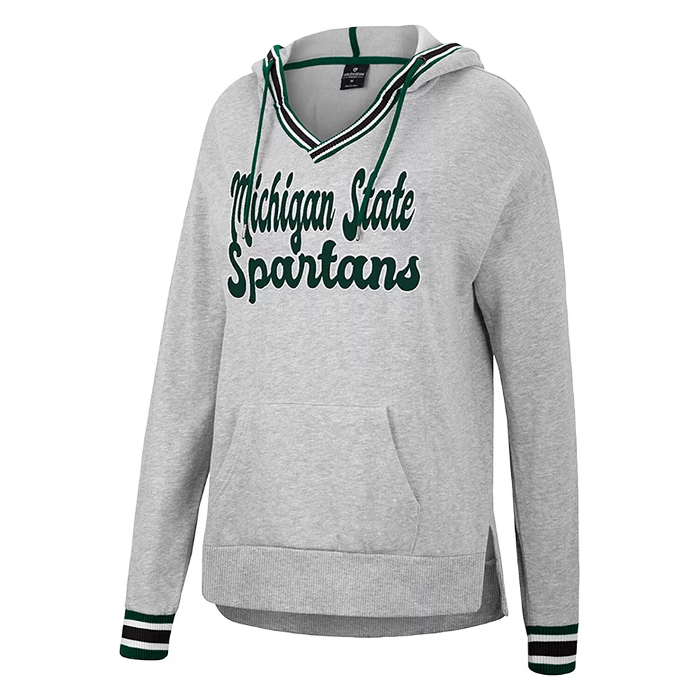 Women's Colosseum Heathered Gray Michigan State Spartans Andy V-Neck Pullover Hoodie - Image 3