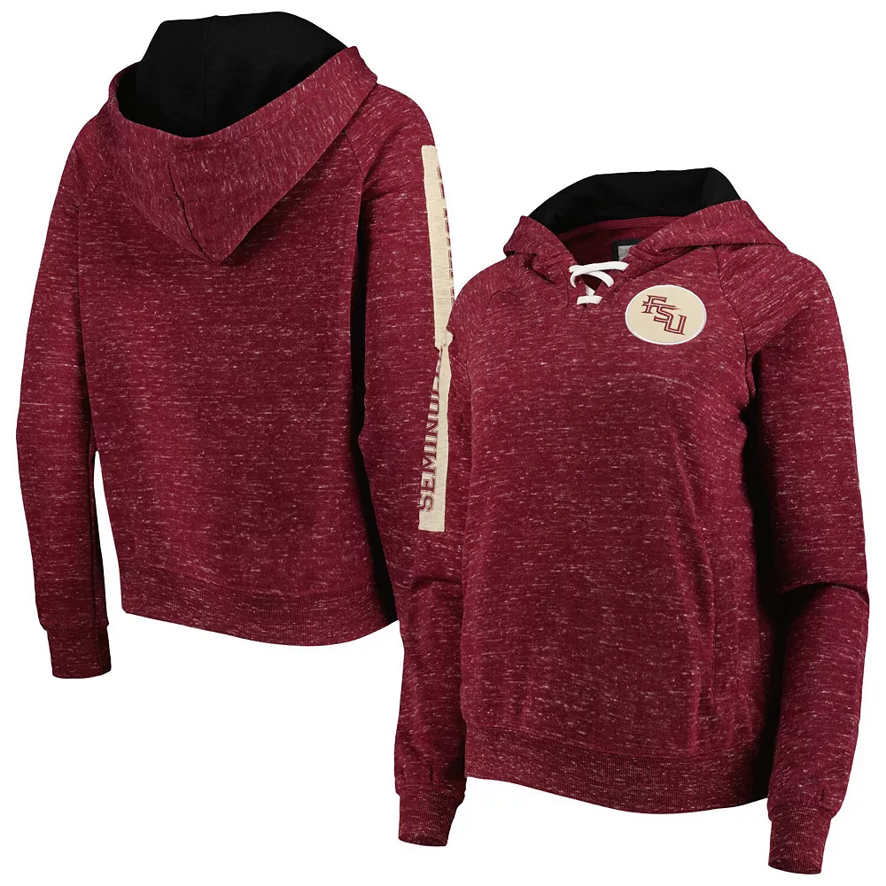 Women's Colosseum Garnet Florida State Seminoles The Devil Speckle Lace-Placket Raglan Pullover Hoodie