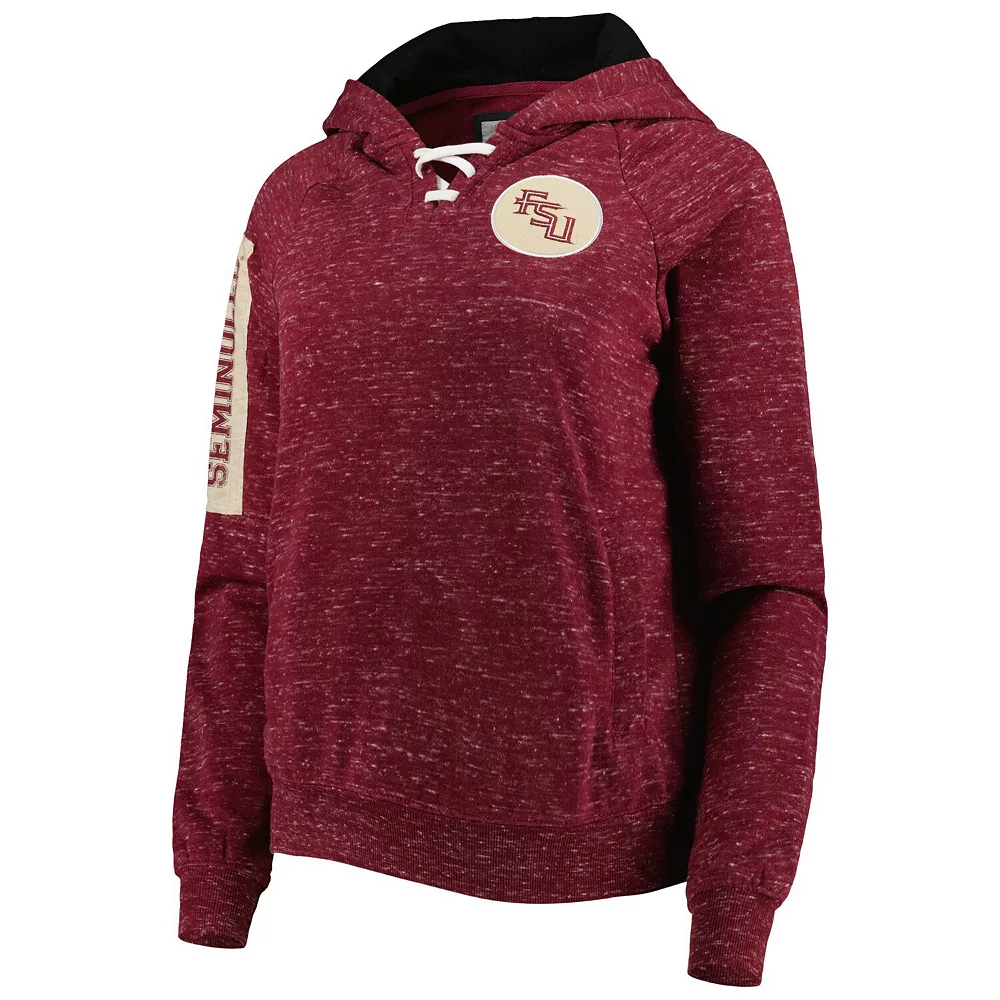 Women's Colosseum Garnet Florida State Seminoles The Devil Speckle Lace-Placket Raglan Pullover Hoodie - Image 3