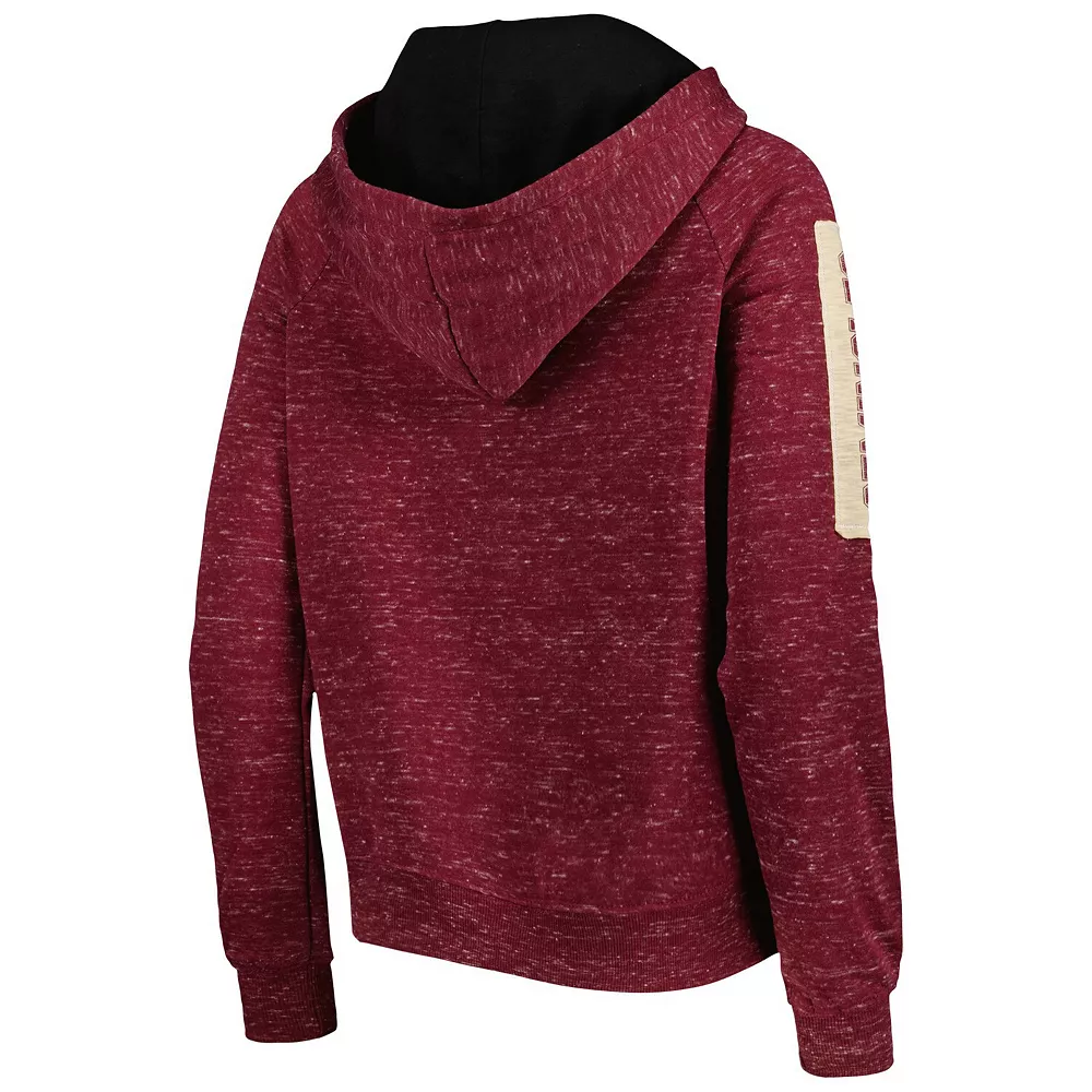 Women's Colosseum Garnet Florida State Seminoles The Devil Speckle Lace-Placket Raglan Pullover Hoodie - Image 4