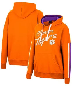 Women's Colosseum Orange Clemson Tigers Serena Oversized Sleeve Striping V-Neck Pullover Hoodie