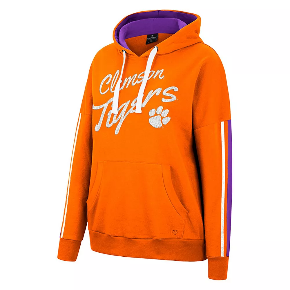 Women's Colosseum Orange Clemson Tigers Serena Oversized Sleeve Striping V-Neck Pullover Hoodie - Image 3