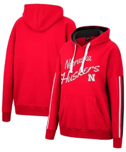 Women's Colosseum Scarlet Nebraska Huskers Serena Oversized Sleeve Striping V-Neck Pullover Hoodie