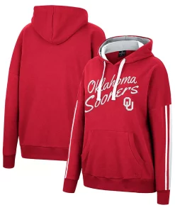 Women's Colosseum Crimson Oklahoma Sooners Serena Oversized Sleeve Striping V-Neck Pullover Hoodie