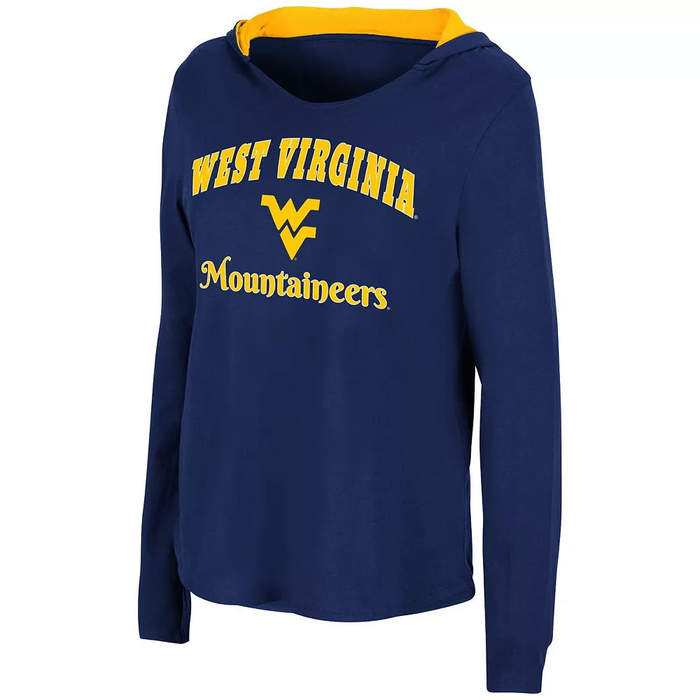 Women's Colosseum Navy West Virginia Mountaineers Catalina Hoodie Long Sleeve T-Shirt - Image 3