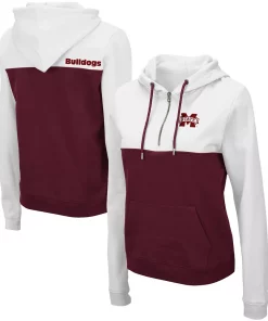 Women's Colosseum White/Maroon Mississippi State Bulldogs Aidan Half-Zip Hoodie