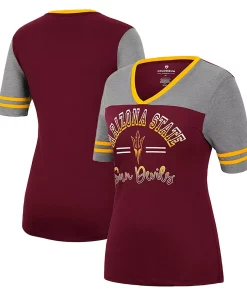 Women's Colosseum Maroon/Heathered Gray Arizona State Sun Devils There You Are V-Neck T-Shirt