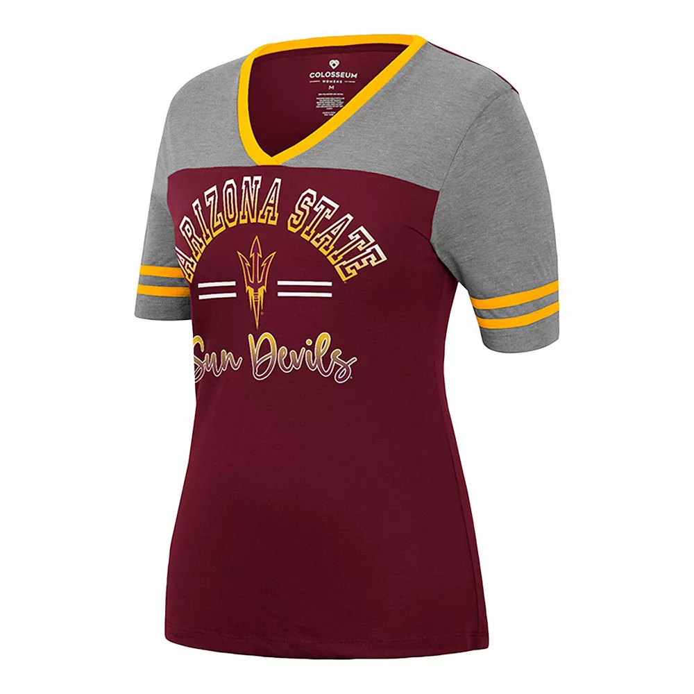 Women's Colosseum Maroon/Heathered Gray Arizona State Sun Devils There You Are V-Neck T-Shirt - Image 3
