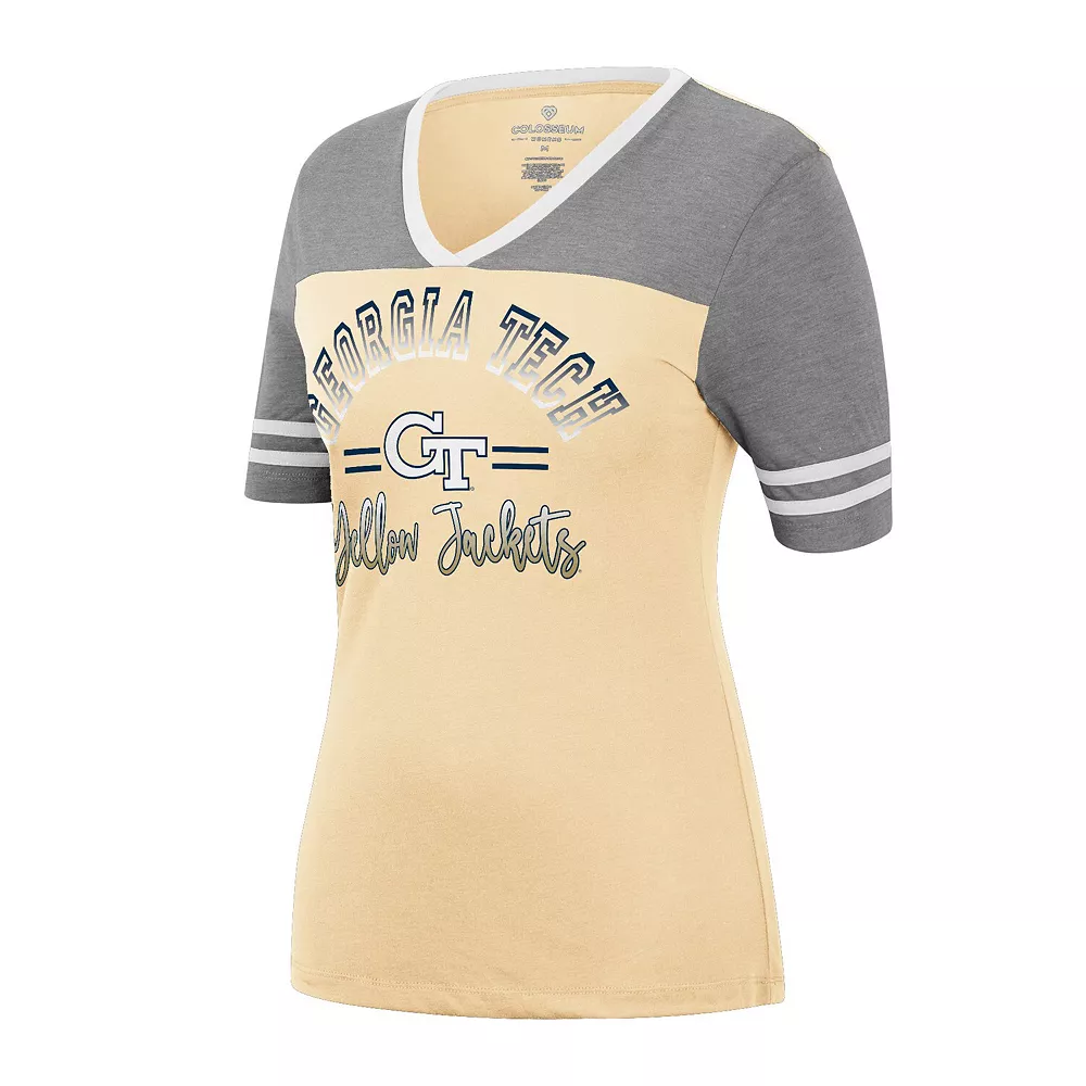 Women's Colosseum Gold/Heathered Gray Georgia Tech Yellow Jackets There You Are V-Neck T-Shirt - Image 3