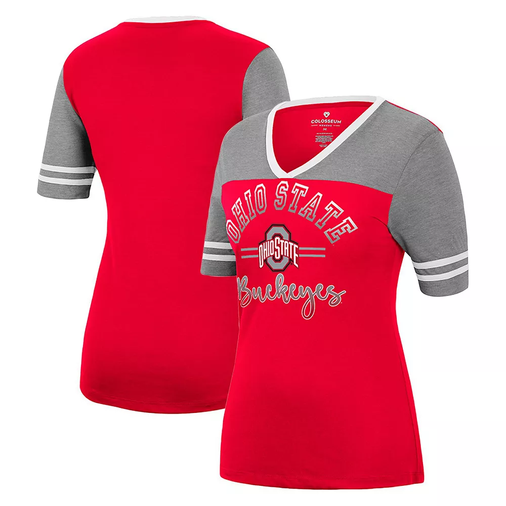 Women's Colosseum Scarlet/Heathered Gray Ohio State Buckeyes There You Are V-Neck T-Shirt