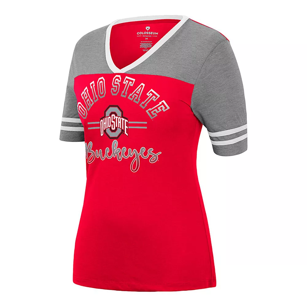 Women's Colosseum Scarlet/Heathered Gray Ohio State Buckeyes There You Are V-Neck T-Shirt - Image 3