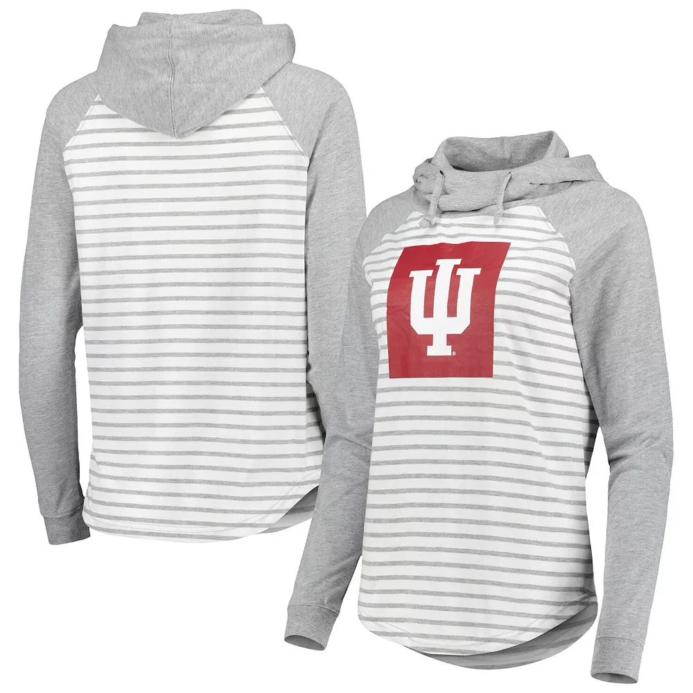 Women's Colosseum Heathered Gray/White Indiana Hoosiers Gloria Raglan Long Sleeve Hoodie T-Shirt