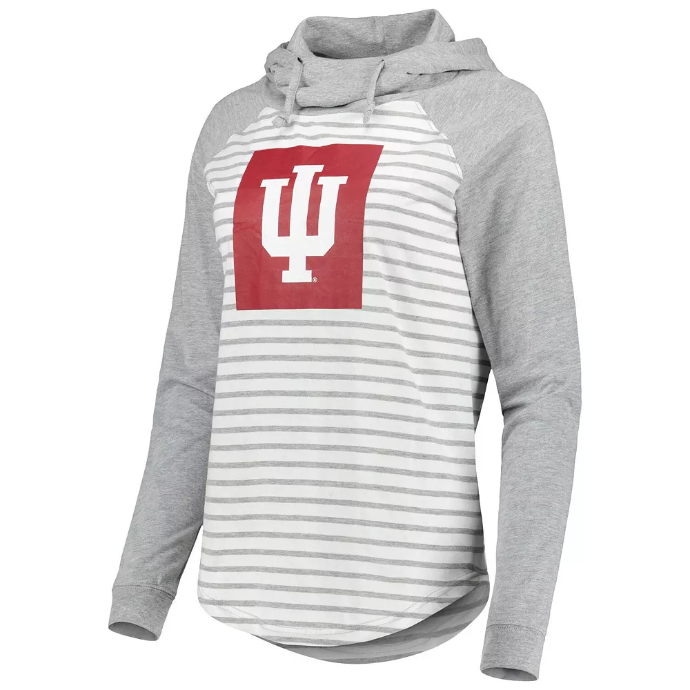 Women's Colosseum Heathered Gray/White Indiana Hoosiers Gloria Raglan Long Sleeve Hoodie T-Shirt - Image 3