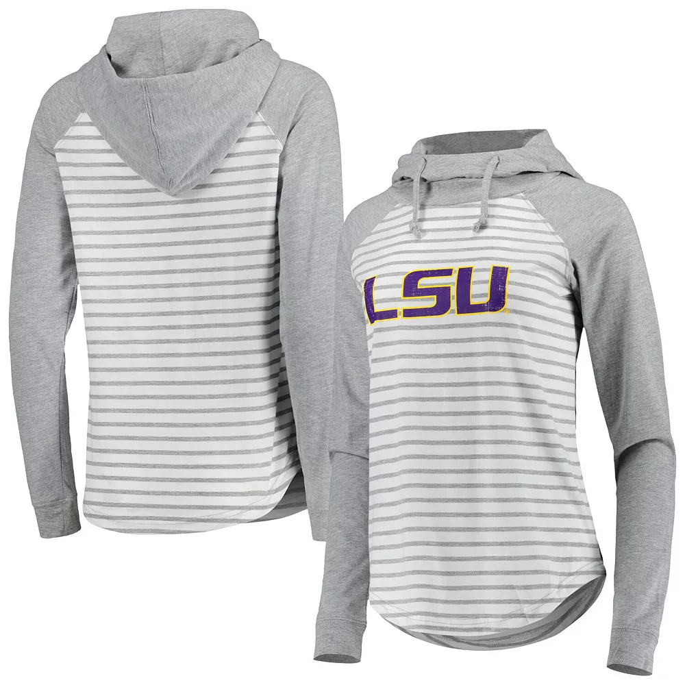 Women's Colosseum Heathered Gray/White LSU Tigers Gloria Raglan Long Sleeve Hoodie T-Shirt