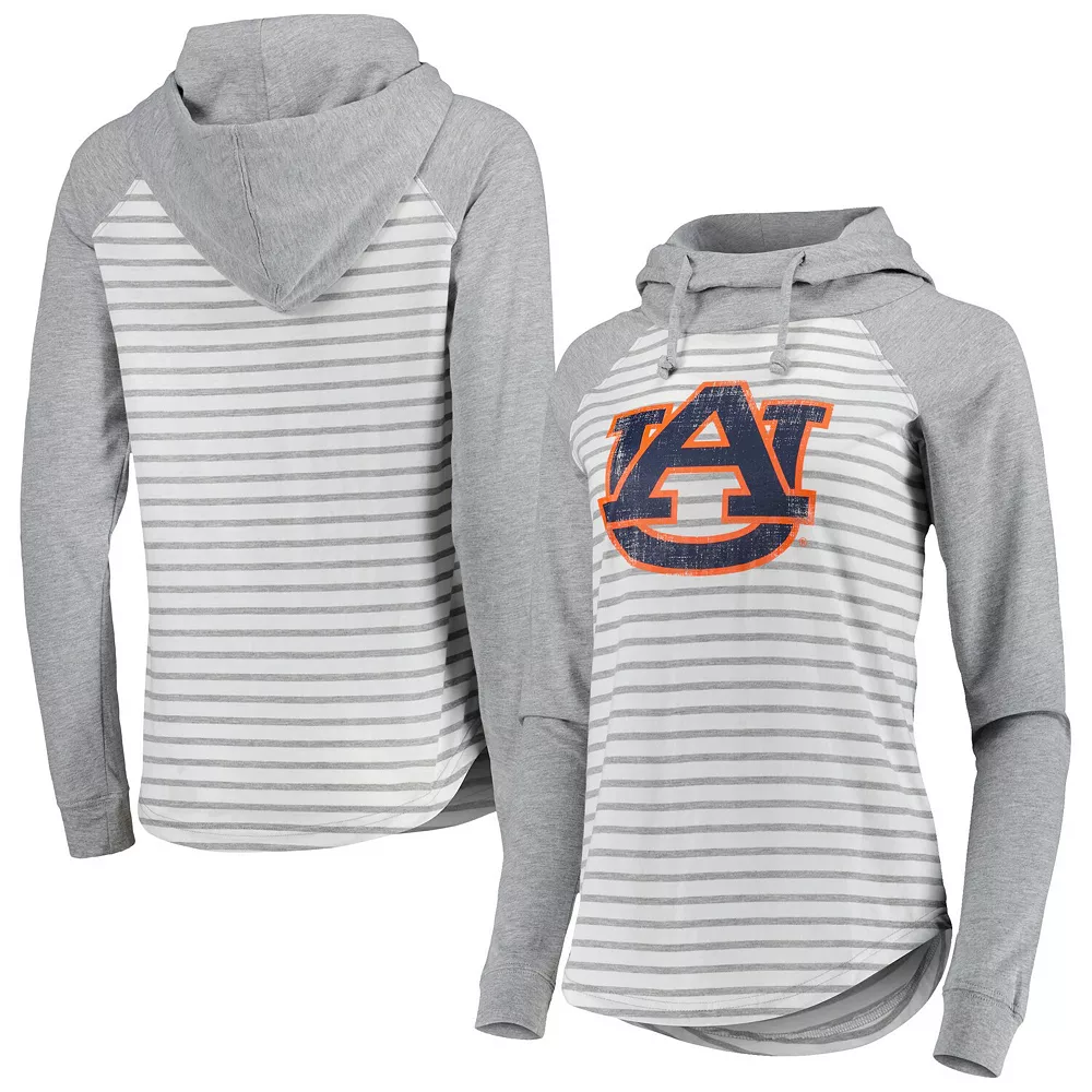 Women's Colosseum Heathered Gray/White Auburn Tigers Gloria Raglan Long Sleeve Hoodie T-Shirt - Image 2