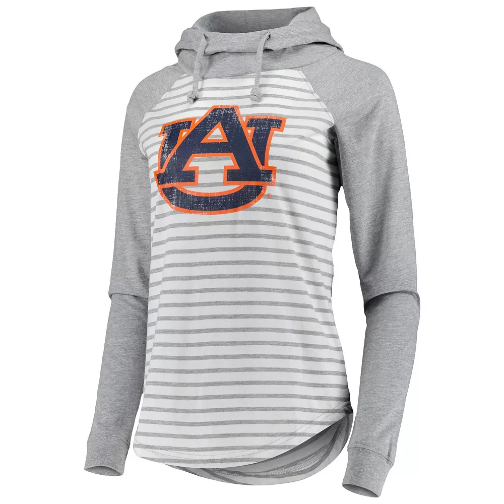Women's Colosseum Heathered Gray/White Auburn Tigers Gloria Raglan Long Sleeve Hoodie T-Shirt - Image 3