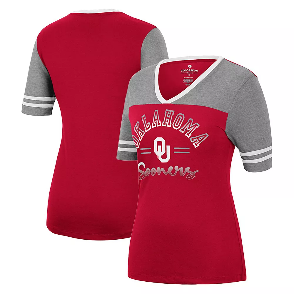 Women's Colosseum Crimson/Heathered Gray Oklahoma Sooners There You Are V-Neck T-Shirt - Image 2