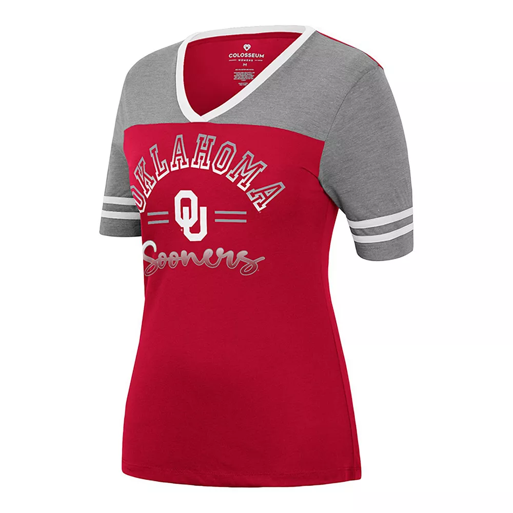 Women's Colosseum Crimson/Heathered Gray Oklahoma Sooners There You Are V-Neck T-Shirt - Image 3