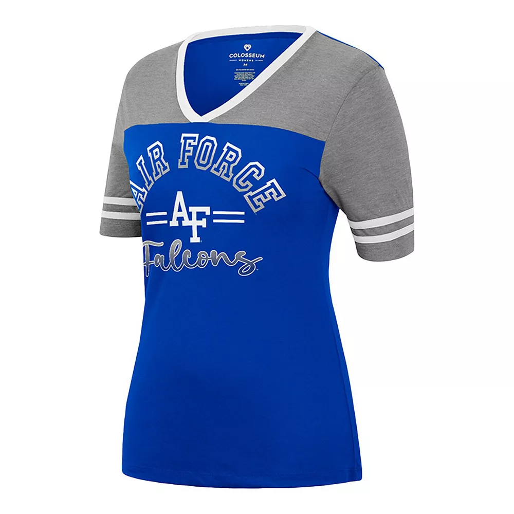 Women's Colosseum Royal/Heathered Gray Air Force Falcons There You Are V-Neck T-Shirt - Image 3