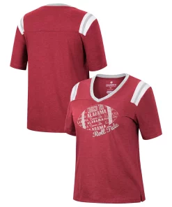 Women's Colosseum Heathered Crimson Alabama Crimson Tide 15 Min Early Football V-Neck T-Shirt