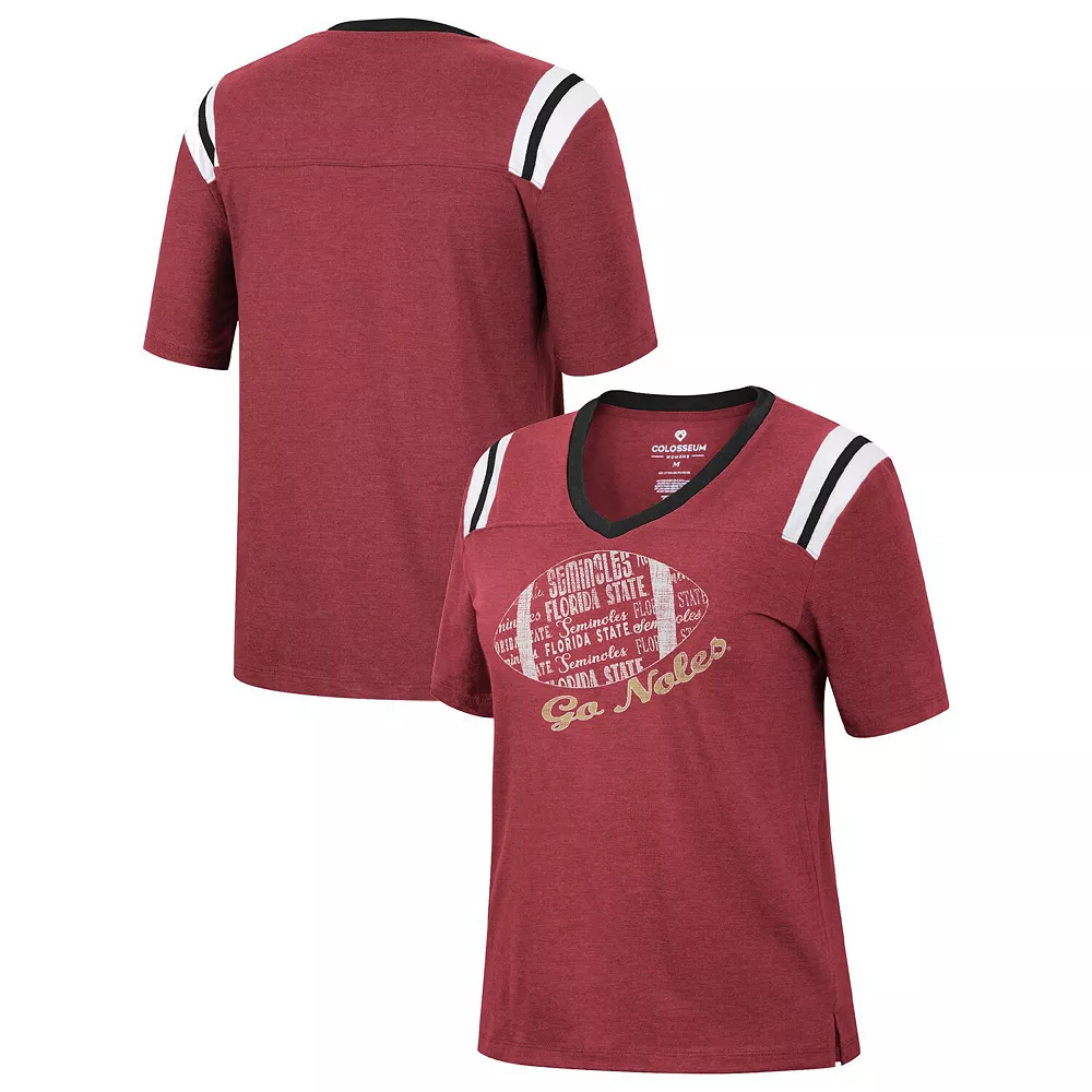Women's Colosseum Heathered Garnet Florida State Seminoles 15 Min Early Football V-Neck T-Shirt
