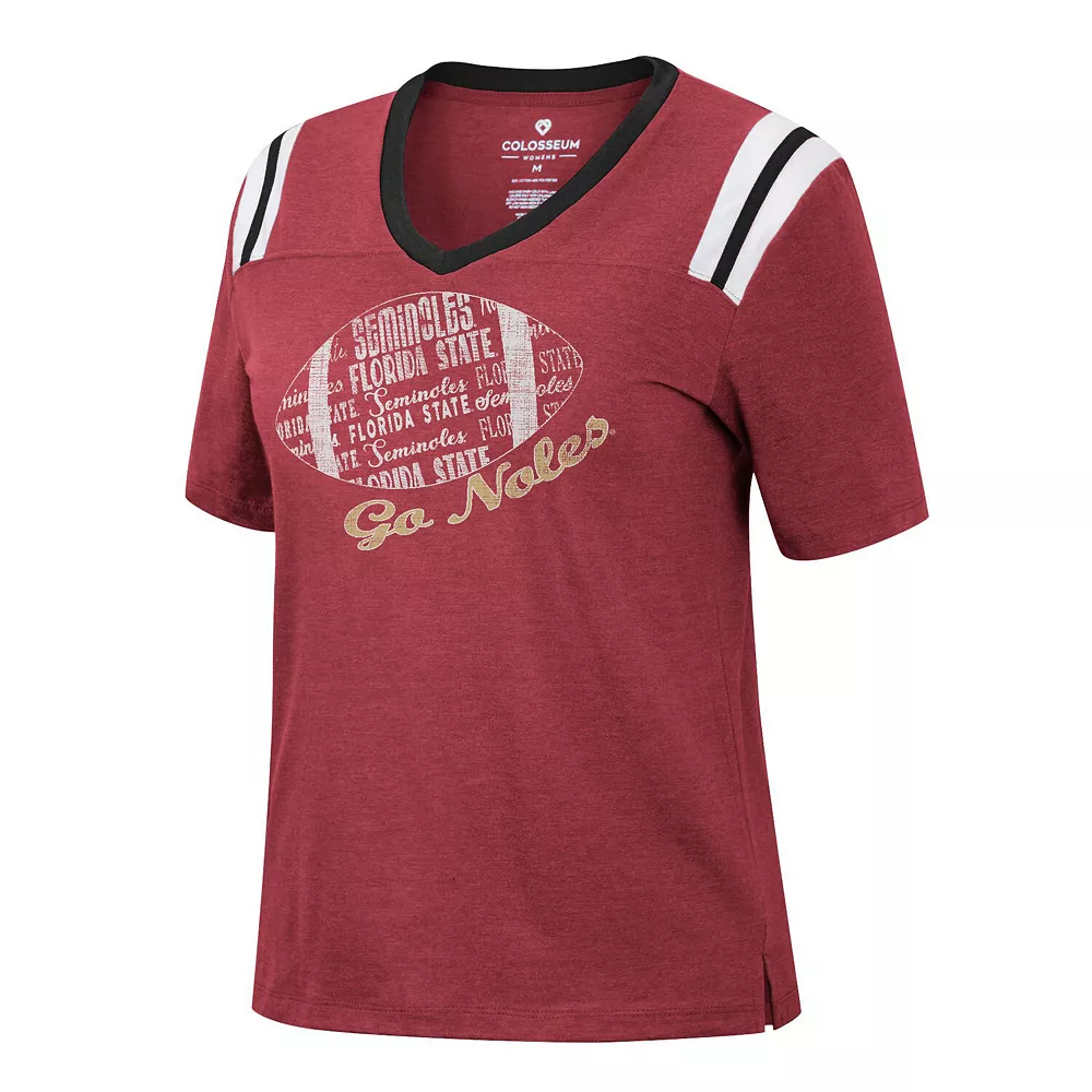 Women's Colosseum Heathered Garnet Florida State Seminoles 15 Min Early Football V-Neck T-Shirt - Image 3