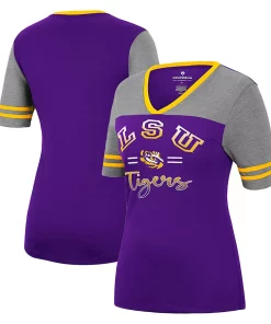Women's Colosseum Purple/Heathered Gray LSU Tigers There You Are V-Neck T-Shirt
