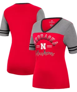 Women's Colosseum Scarlet/Heathered Gray Nebraska Huskers There You Are V-Neck T-Shirt