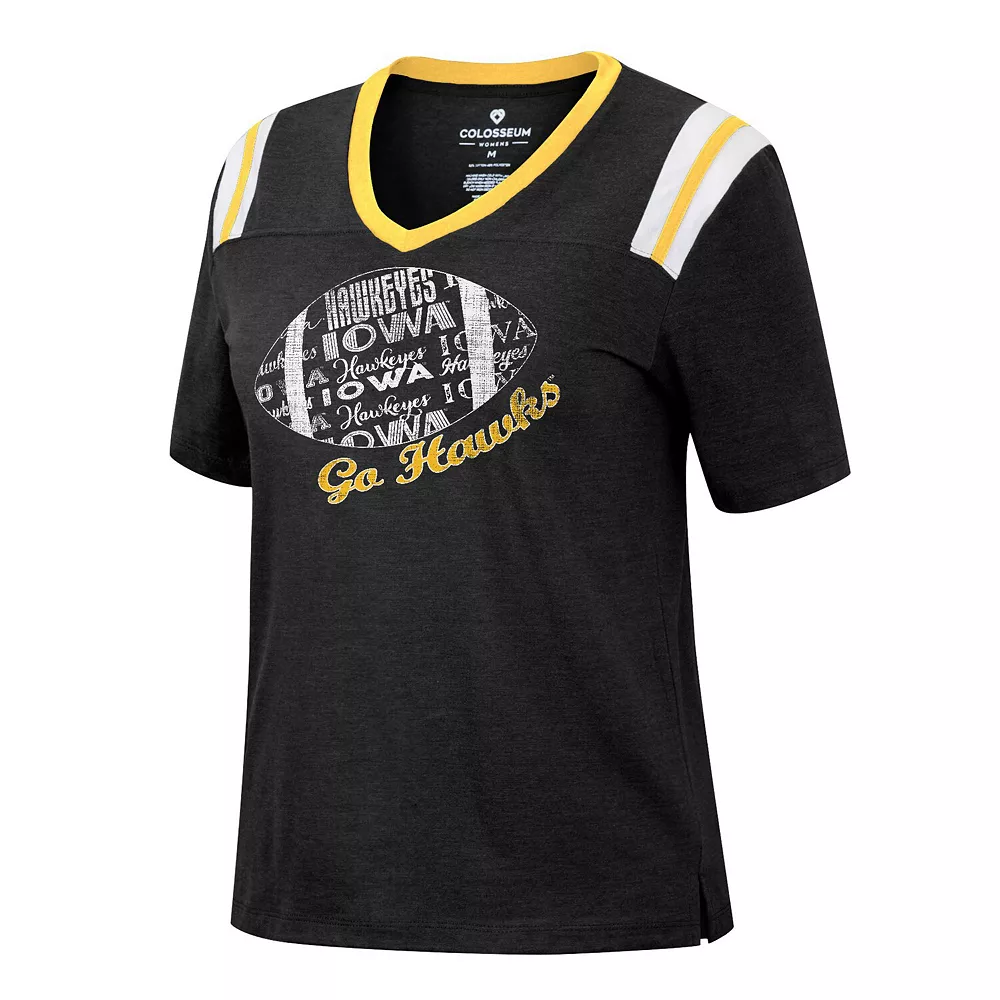 Women's Colosseum Heathered Black Iowa Hawkeyes 15 Min Early Football V-Neck T-Shirt - Image 3