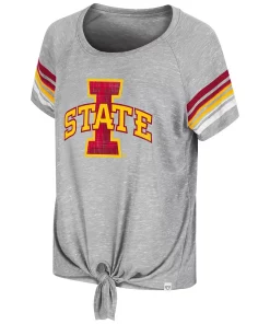 Women's Colosseum Heathered Gray Iowa State Cyclones Boo You Raglan Knotted T-Shirt