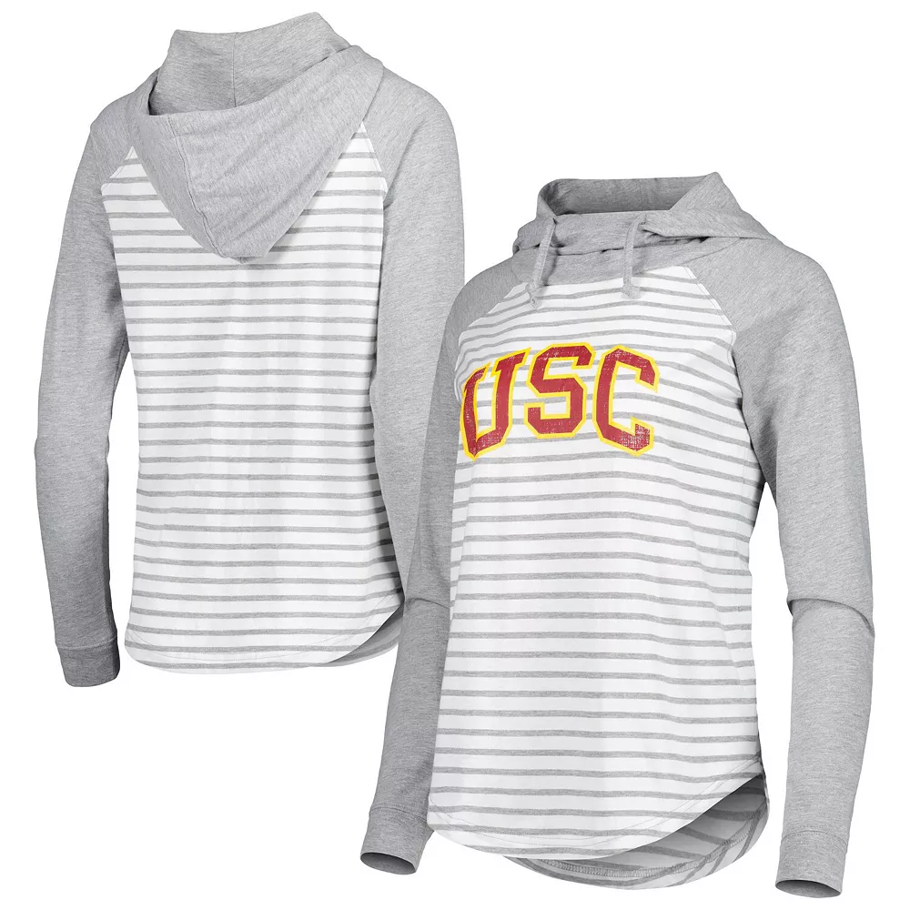 Women's Colosseum Heathered Gray/White USC Trojans Gloria Raglan Long Sleeve Hoodie T-Shirt - Image 2