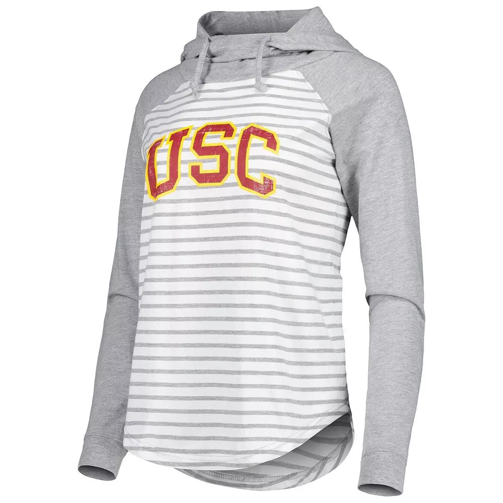 Women's Colosseum Heathered Gray/White USC Trojans Gloria Raglan Long Sleeve Hoodie T-Shirt - Image 3