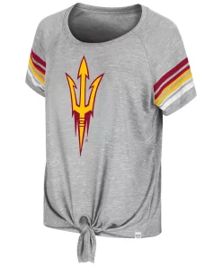 Women's Colosseum Heathered Gray Arizona State Sun Devils Boo You Raglan Knotted T-Shirt