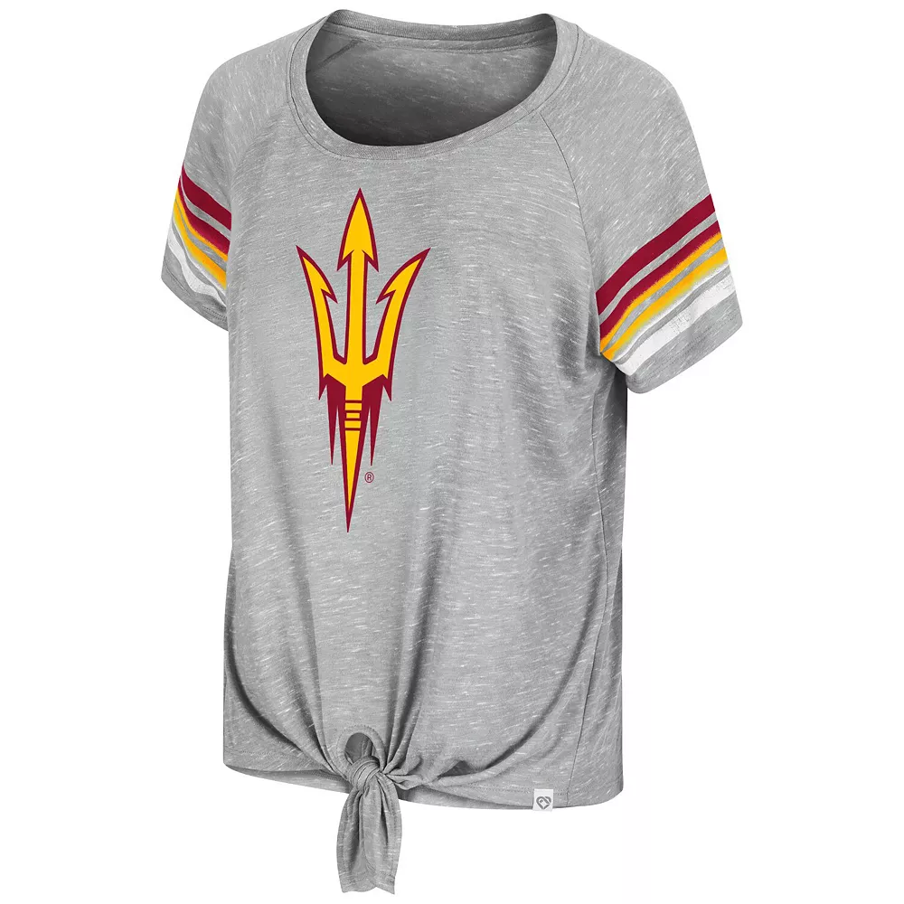 Women's Colosseum Heathered Gray Arizona State Sun Devils Boo You Raglan Knotted T-Shirt