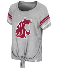 Women's Colosseum Heathered Gray Washington State Cougars Boo You Raglan Knotted T-Shirt