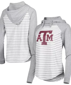 Women's Colosseum Heathered Gray/White Texas A&M Aggies Gloria Raglan Long Sleeve Hoodie T-Shirt